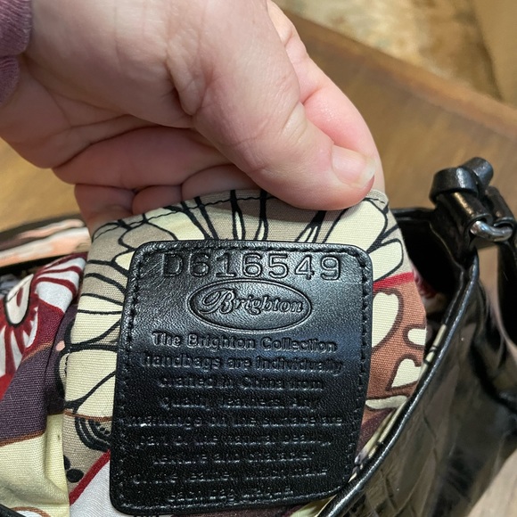 BRIGHTON CROC EMBOSSED TOTE Black Patent Leather Shoulder bag silver - Picture 5 of 8